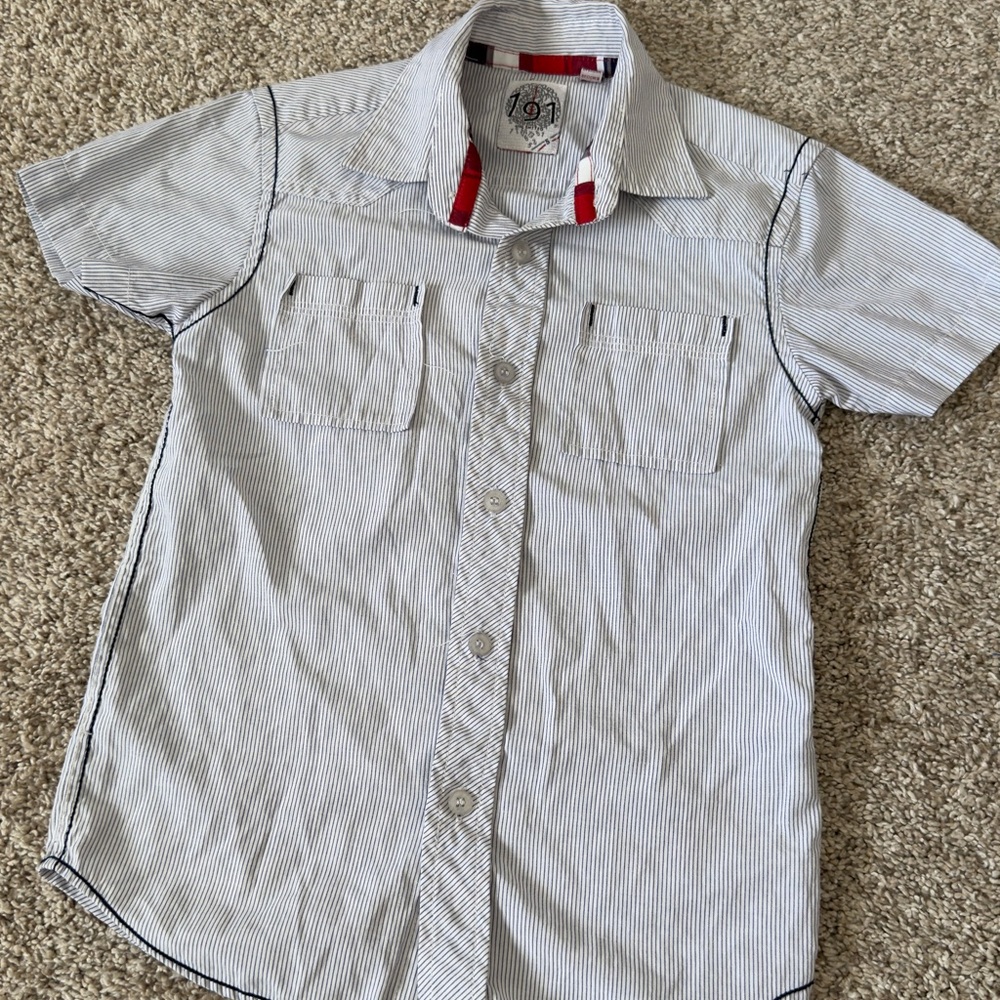 191 Unlimited Button down short sleeve collared striped tshirt shirt boys size 6 - Picture 2 of 6